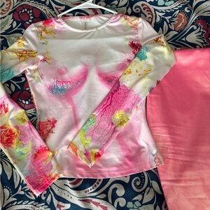 Colorful Abstract Long Sleeve Top and metallic jeans